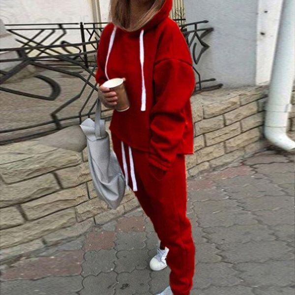 

2021 women 2 piece outfits - solid pullover sweatsuits long sleeve pullover sweatshirt skinny long pants fitness tracksuit set, White;black