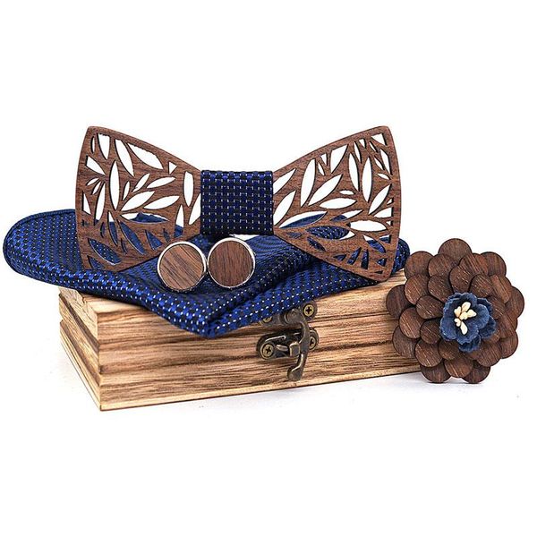 

bow ties floral wooden tie set for men handkerchief bowtie necktie hollow butterflies wedding suit accessories wood carved, Black;gray