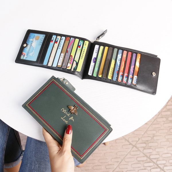 

hbp new fashion high capacity real leather bag women's multi card ultra thin bee wallet integrated long zipper, Brown;gray