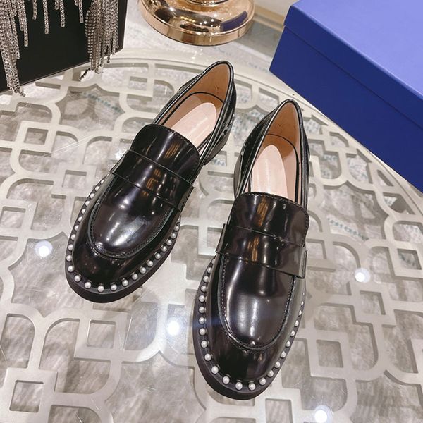 

women casual shoes genuine cow leather sheepskin lining flat shoes pearl tassel three styles comfortable tpu rubber sole slip-on working cla, Black