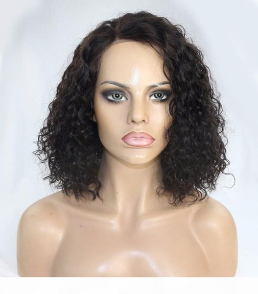

short curly bob full lace front human hair wig for black women 130% density 12inch ship, Black;brown
