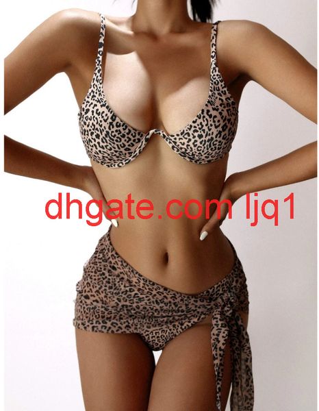 

swimsuit 2020 new bikini three piece leopard skirt swimsuit, White;black