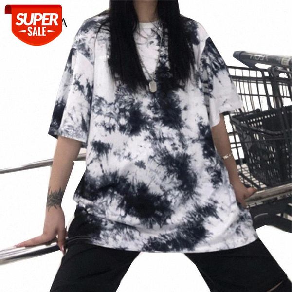 

tie dye print t shirt women tees o-neck short sleeve female t-shirt streetwear oversized women's tshirt casual tshirt #dl0h, White