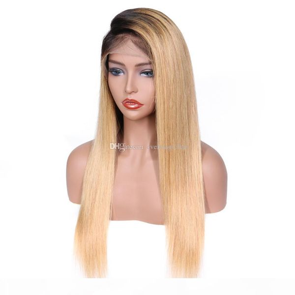 

9a brazilian 150 density ombre color t1b 18 full lace human wigs with baby hair straight lace front human hair wigs, Black;brown