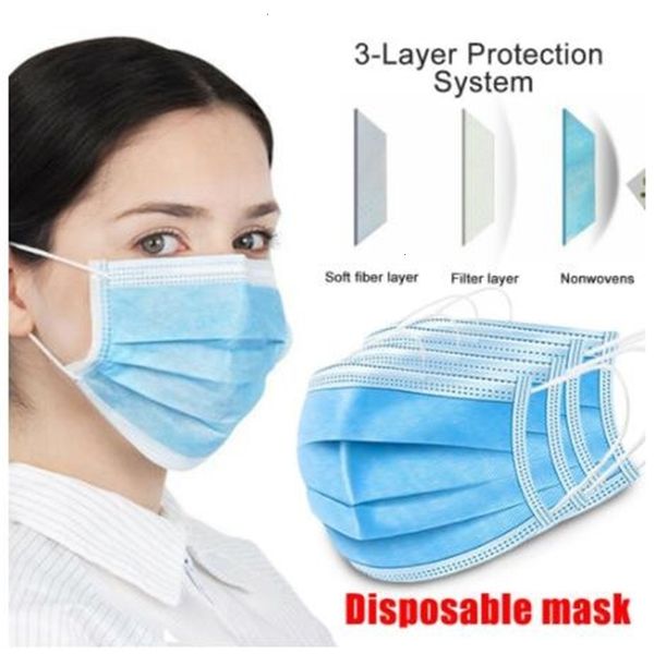 

3-ply non woven quick mask deli face factorylbbb3 layers earloop anti-dust face masks 50pcs 1 bag blue color ups fedex d