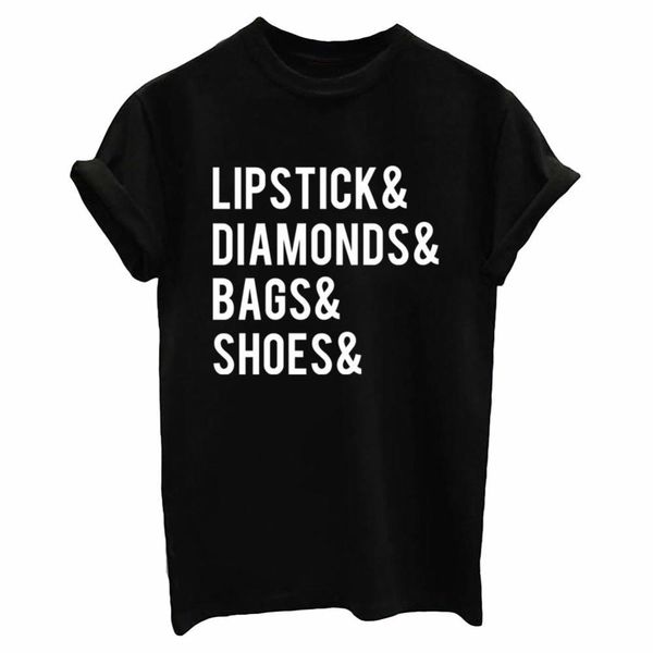 

lipstick diamonds bags shoes print women tshirt cotton casual funny t shirts for lady tee hipster drop ship tumblr sb-28, White
