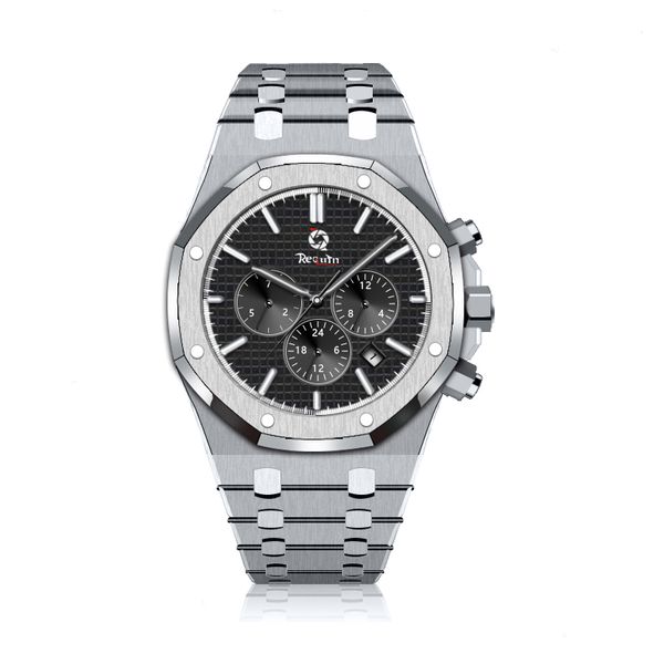 

men's luxury automatic mechanical watch requin royal brand silver white stainless steel case 26331st.oo.1220st.02 black calendar six ha, Slivery;brown