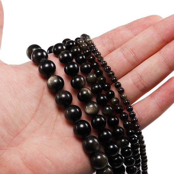

1strand lot 4 6 8 10 12 mm natural gold obsidian stone beads round loose spacer bead for jewelry making findings diy bracelet h bbyktu