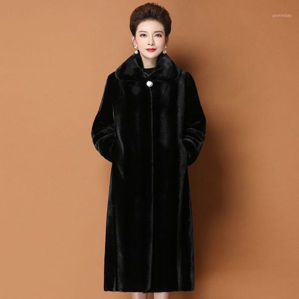 

women's fur & faux womens long coat winter fashion mother clothing plus size 5xl imitation mink cashmere soft jacket1, Black