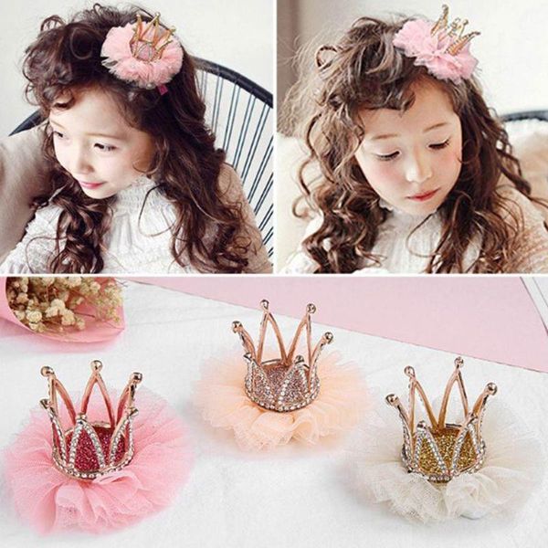 

hair accessories children kidds girl princess rhinestone crystal lace crown hairpin clip style gift decoration accessory, Slivery;white