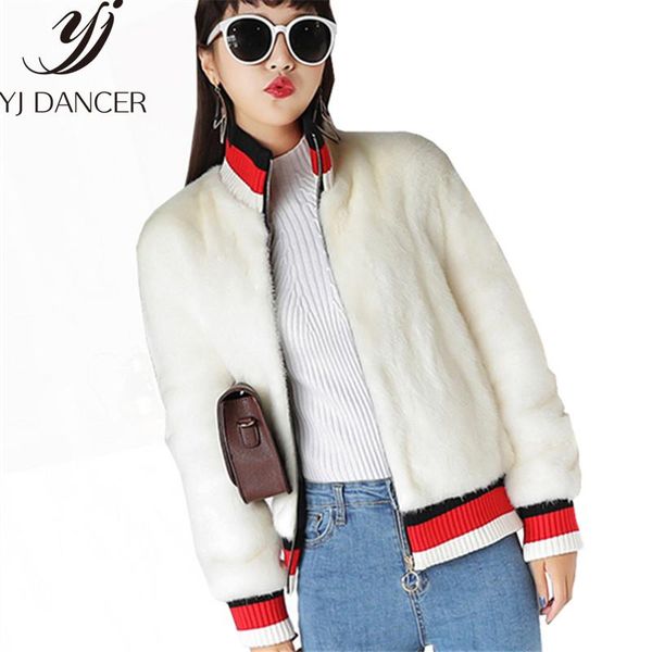 

women's fur & faux 2021 autumn winter fashion imitation otter baseball uniform short velvet coat female thickening jb306, Black