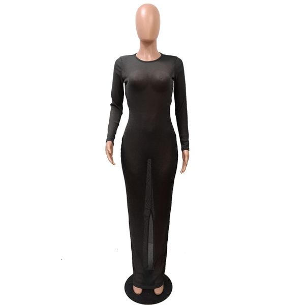 

2021 new women's fashion long bodycon maxi mesh perspective full sleeve without backrest club night bandage of that dress wbfx, Black;gray