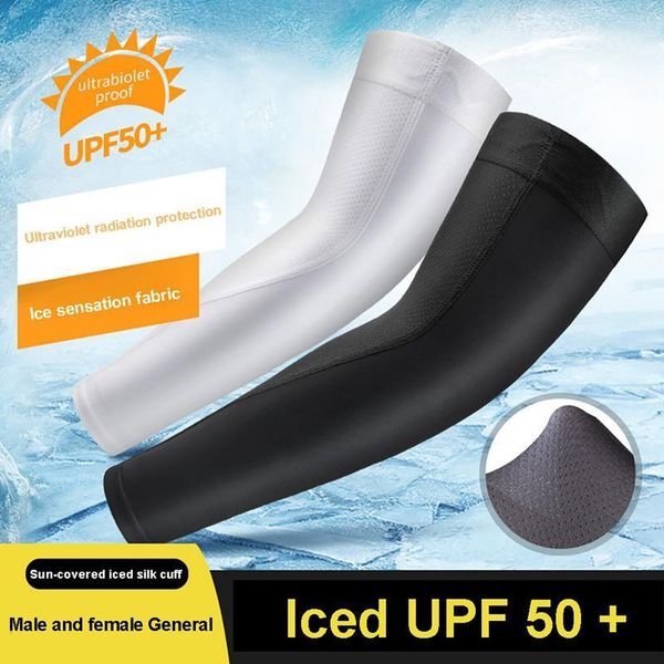 

elbow & knee pads 1pcs men women ice silk arm sleeve long breathable sunshade protective hand protection outdoor hiking cycling cover1, Black;gray