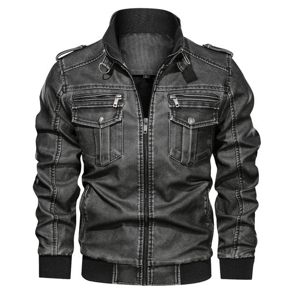 

winter men leather jacket killer vintage motorcycle faux coat fashion pu plus size bomber mens kg-488, Black