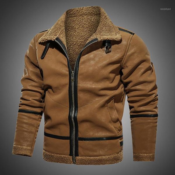 

fashion jackets for men fur lined turn-dowon collar vintage jacket men autumn jacket fleece lined warm coat motorcycle coat1, Black