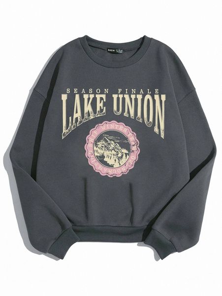 

letter graphic drop shoulder thermal sweatshirt k68e#, White;black