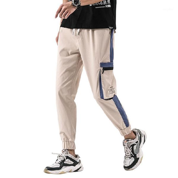 

spring summer casual 2020 harem pants men straight pockets mens joggers trousers fashion high street male side striped pants1, Black