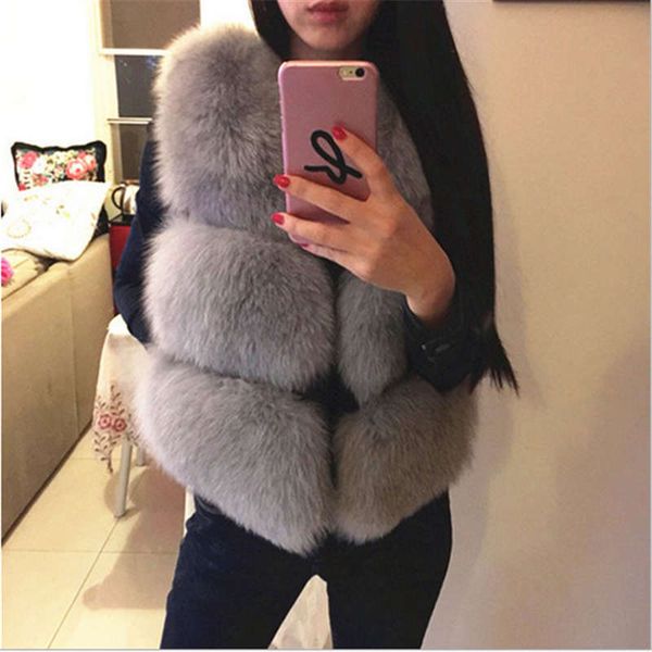 

new style fox fur ladies short fur vest coat fashionable faux fur ladies vest for winter sweet and mature style eight solid color size s-3xl, Black