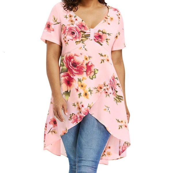 

blouse women plus size floral printing long short sleeve v-neck fashion tunic big size summer 2019 blouse chemisier femme, White
