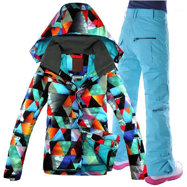 

2020 gsou snow ski suit women black coat, windproof breathable waterproof snowboarding snow jacket+pants warm clothes set1