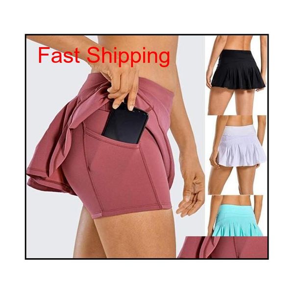 

tennis skirt lu yoga running sports golf skirt mid-waist pleated skirt back waist pocket zipper gym clot qylnju bdepack2001, White;red