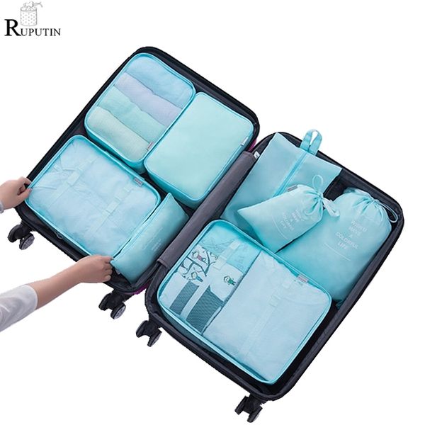 

ruputin 8pcs/set travel packing cube bags luggage organizer clothes storage bags underwear bra sock pouch travel mesh bag in bag y200714, Blue;pink