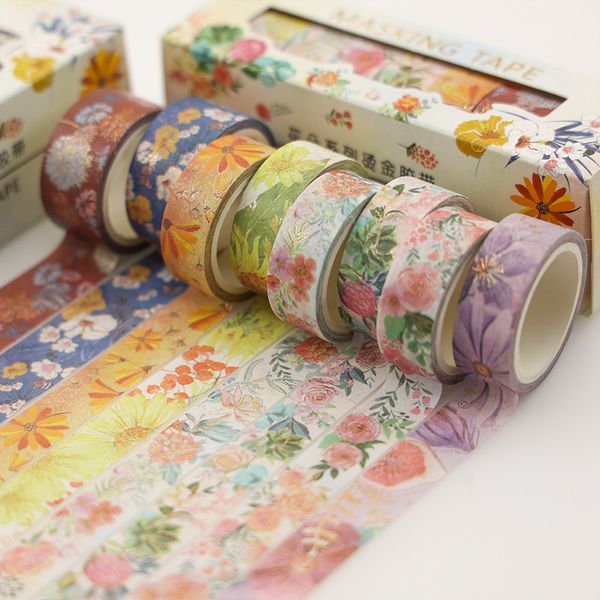 8 pz/scatola Fiore Dell'annata Washi Tape Set Lamina D'oro Nastro Adesivo Decorativo Nastro Adesivo Adesivo Scrapbooking Diario di Cancelleria FAI DA TE