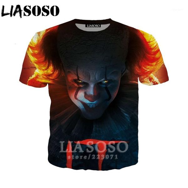 

liasoso men tshirt 3d print movie it chapter two t shirt hip hop clown men's t-shirts cosplay pennywise women tees d010-41, White;black