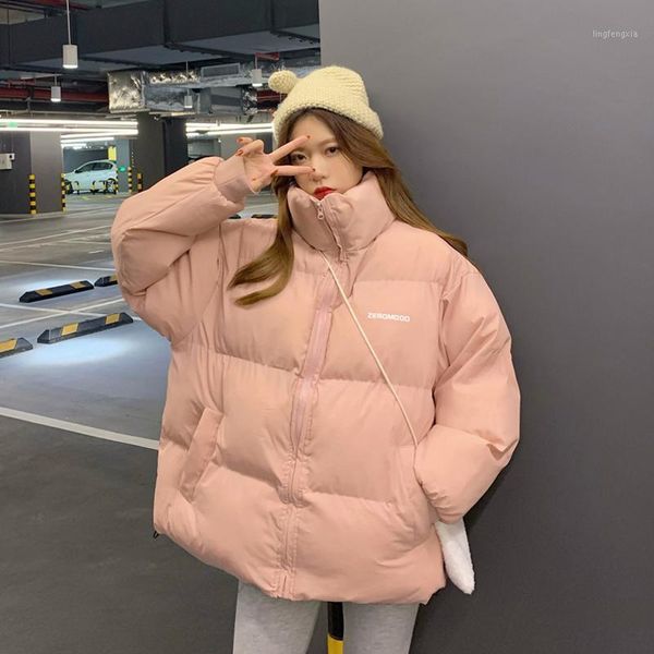 

stand-up collar thick coat women's winter new korean style loose letter printing coat jacket1, Black;brown