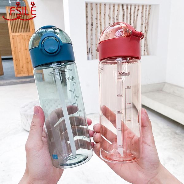 

студент емкость простой пластиковые бутылки воды большой соломы портативный мода творческий transparent cup спорт на открытом воздухе 650mlf