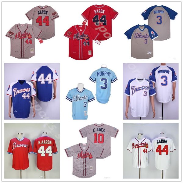 

new vintage atlanta 44 hank aaron h.aaron 3 dale murphy 10 chipper jones 1957 1963 1973 1974 1982's baseball jerseys, Blue;black