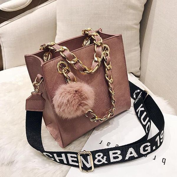 

fashion retro female chain tote bag pu leather women's designer handbag hair ball shoulder messenger bags z-24