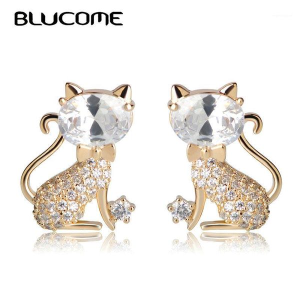 

Blucome 2020 Trendy Earrings Full Zircons Gold Color Copper Small Cat Earrings For Women Girls Party Gifts Hot Animal Jewelry1, Golden;silver