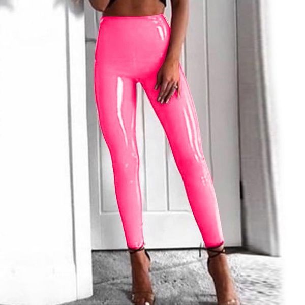 

women pu leather legging pants skinny elastic high waist lady legging slim fitness ankle faux leather pants leggins, Black;white