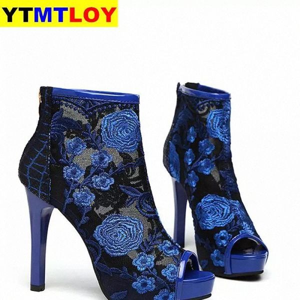 

2021women pumps high thick black heels ladies shoes mesh open toe casual party wedding chunky dress tennis 11.5cm mesh high heels #me7d