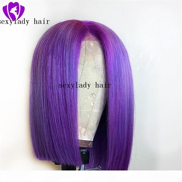 

elling simualation human hair purple blonde red short bob synthetic lace front wig heavy density natural hairline for white women wigs, Black