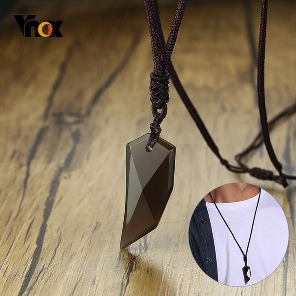 

vnox obsidian wolf tooth pendant vintage spike amulet stones necklaces for women men with adjustable rope chain punk collier 201014, Silver