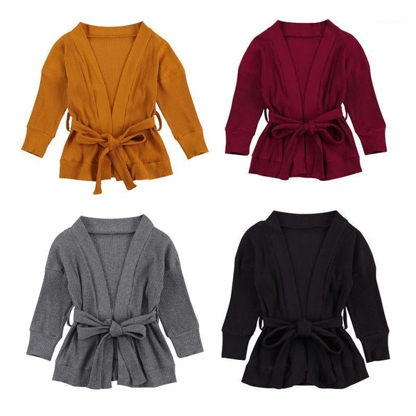 

citgeeautumn 2-7y toddler girls boys sweater cardigans solid knit long sleeve lace up waist combed sweater jacket, Blue;gray