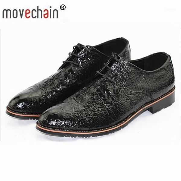 

dress shoes movechain fashion men's crocodile grain leather lace-up business man office oxfords mens casual driving flats1, Black