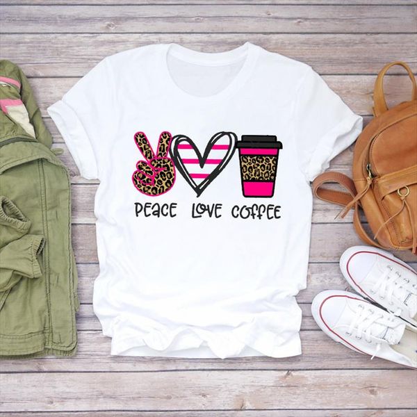 

women t shirts love leopard coffee heart heart 90s cute summer autumn print lady womens graphic t shirt female tee shirt, White