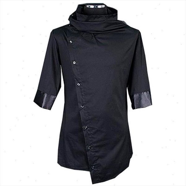 

asymmetric design fashion hiphop men slim fit shirt nightclub dj stage costume men korean style black casual blouse camisas, White;black