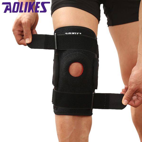 

aolikes 1pcs adjustable knee patella support brace sleeve wrap cap stabilizer sports knee care portable knee protectors sports safety, Black;gray