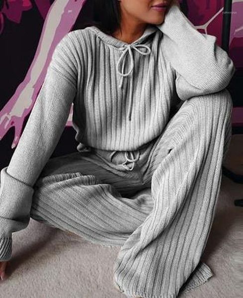 

2020 ladies autumn and winter knitted one-piece banknote long-sleeved hooded high waist wide-leg pants suit casual wear1, Black;white