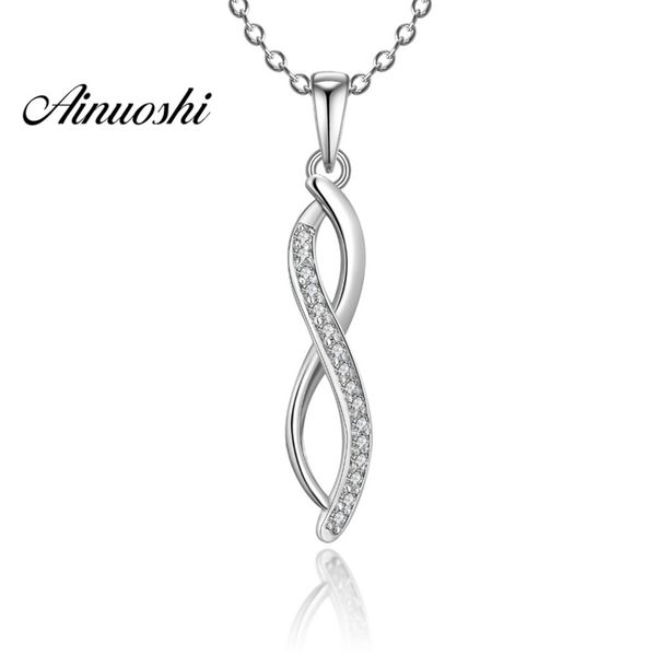 

ainuoshi luxury 925 sterling silver pendant necklace for women delicate 8 shaped long chain necklace wedding silver jewelry y200107