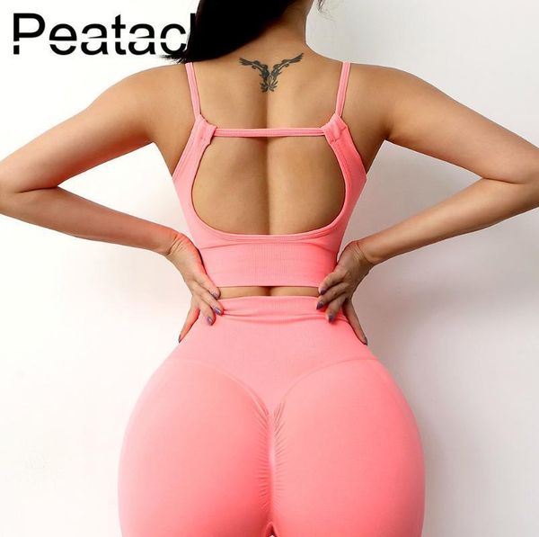 

peatacle beautiful backless fitness sports bra women quick dry running shockproof gather padded yoga wear underwear1, White;black