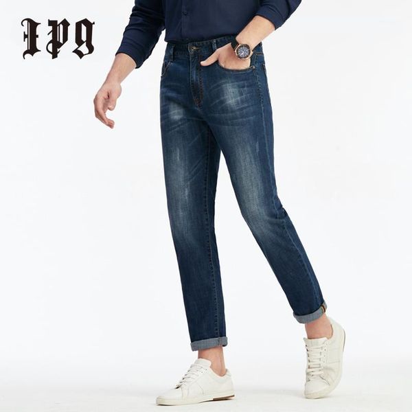 

men's jeans ipg 2021 spring autumn fashion mens scratched thin stretch slim fit casual pants male classic denim trousers for men 805131, Blue