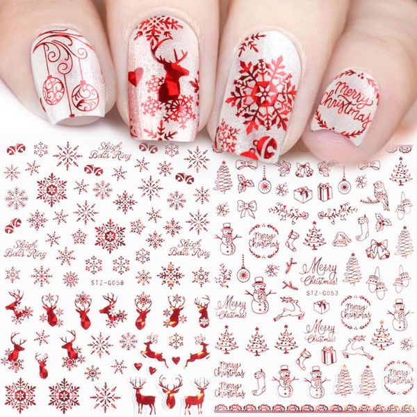 

holographic red christmas nail sticker shine glitter snowflake elk santa claus transfer slider winter 3d decal sastzg050-058-2, Black