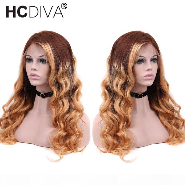 

ombre # 4 27 13x4 фронта шнурка человеческих волос парики для женщин pre сорванные с ребенком волос pre цветные парик шнурка перуанский воло, Black;brown