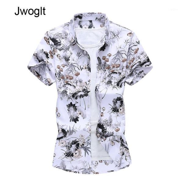 

45kg-120kg summer fashion men's casual shirts casual button down short sleeve hawaiian shirt 5xl 6xl 7xl1, White;black