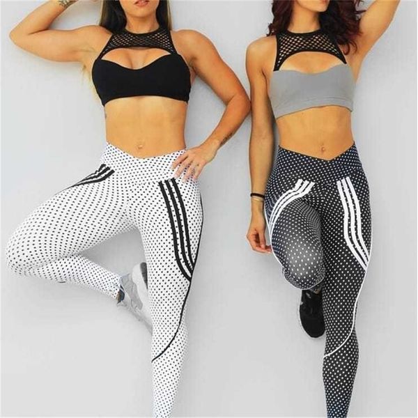 

2 styles women spot printing outdoor sporting high waist leggings new style sportswear elastic force slim leggings for ladies 201109, Black